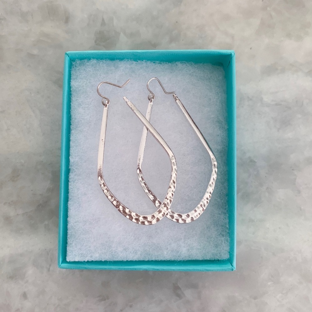 Silver Colored Textured Hoop Earrings - Picture 1 of 3